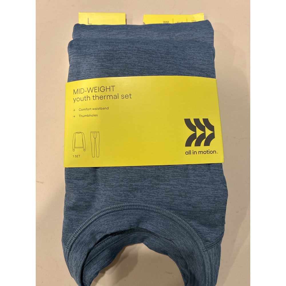 All In Motion Youth Thermal Set Heather Blue Mid-Weight Base Layer Large 10/12